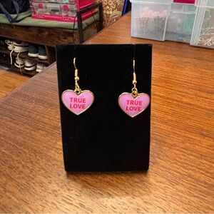 New conversation Heart Pink Earrings with 'True Love' fun sweet girly